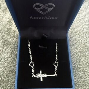 Silver Heart & Cross Necklace - Silver